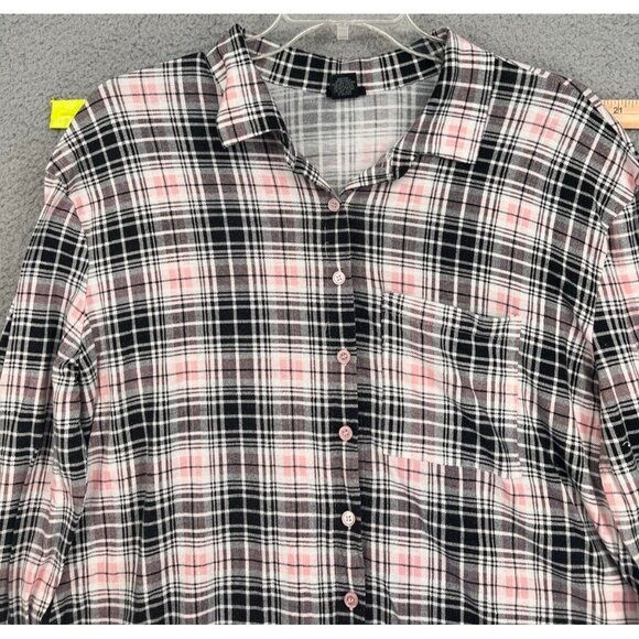 Rue 21 Women's Black/Pink Plaid Button Down Long Sleeve Stretch Shirt Size XL - Picture 2 of 10